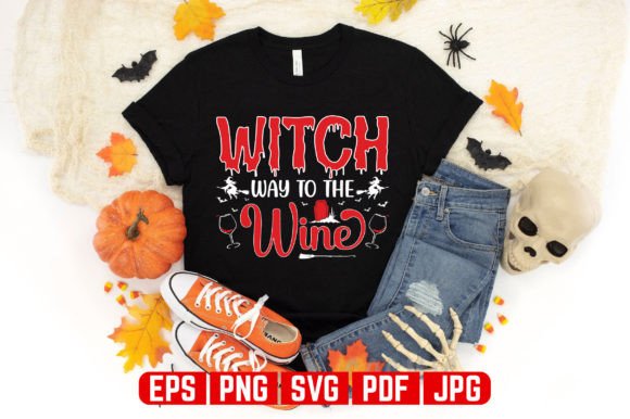 Witch Wine Halloween T-Shirt Design for Graphics
